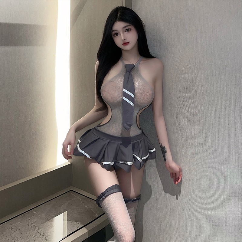 情趣内衣 女性感角色扮演学院装制服诱惑睡衣透明免脱jk百褶裙睡裙成人用品丝袜高筒袜过膝袜套装K9857